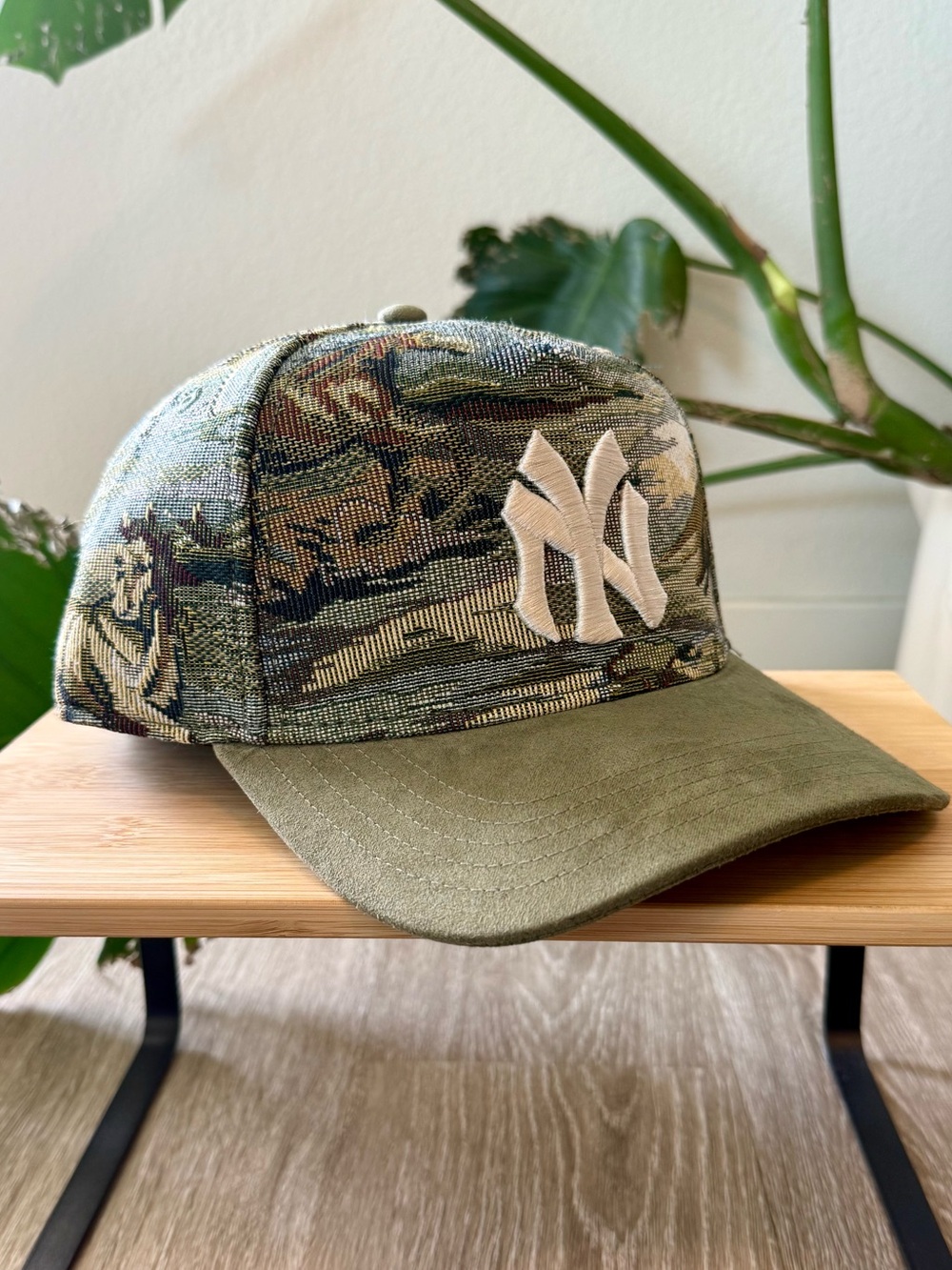NY Yankees Tapestry Snapback Hat Olive Green Brim American Needle NWT
